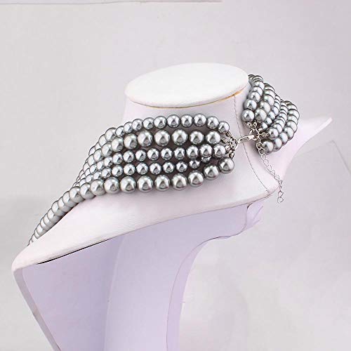 Multilayer Strand Chain Faux Pearls Flapper Beads Cluster Long Choker Necklace - color: Grey