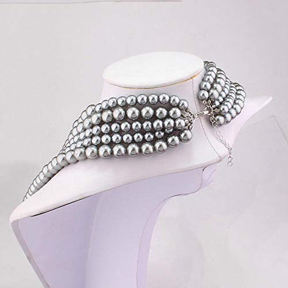 Multilayer Strand Chain Faux Pearls Flapper Beads Cluster Long Choker Necklace - color: Grey