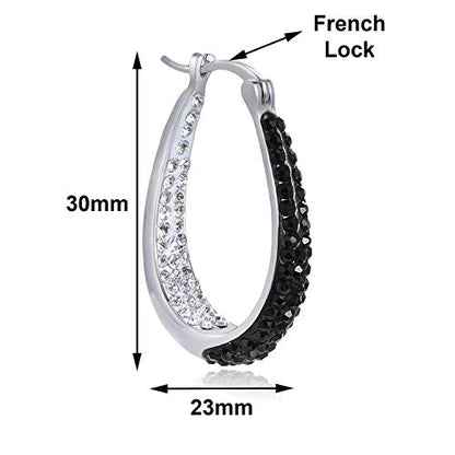 Savlano 14K White Gold Plated Inside Out Crystal Hoop Earrings For Women Comes With Savlano Gift Box - color: Black-White
