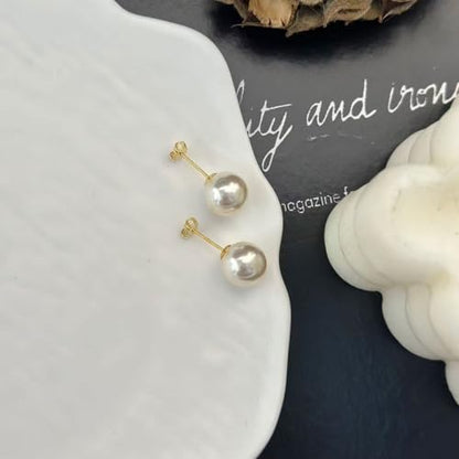 18K Gold Plated 925 Sterling Silver Shell Pearl Stud Earrings,Hypoallergenic to Sensitive Ears - style: C_M - 10mm