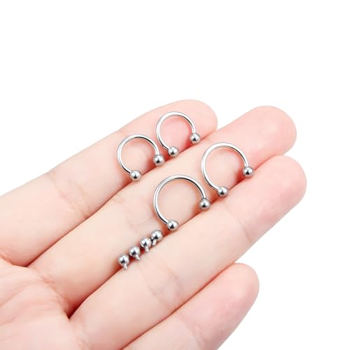 Hoeudjo Internally Threaded Septum Rings 16G Surgical Steel Horseshoe Septum Jewelry Lip Ring 8mm 10mm with Replacement Balls Ball Grabber Tool Smiley Piercing Jewelry for Women Men - color: silvertone