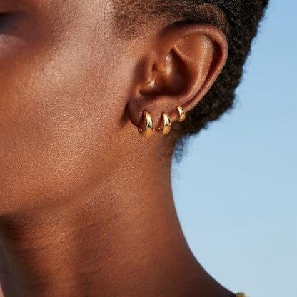Sterling Silver Earrings Stacks for Women, Hypoallergenic Cartilage Earring | Dainty Stud Huggie Hoop Dangle Chain Earrings, 14K Gold/White Gold Plated - color: 3Pairs-Tapered Hoops(6/8/10mm)