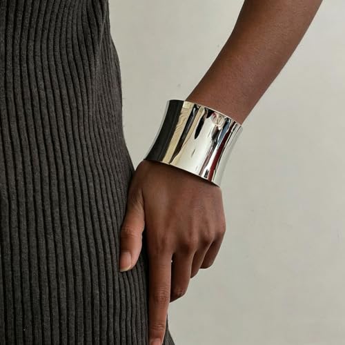 3PCS Gold Chunky Cuff Bracelets for Women Irregular Minimalist Statement Bangle Bracelets Set Open Wide Bangle Arm Cuff Upper Arm Punk Jewelry - color: 3PCS Bracelet Style 3