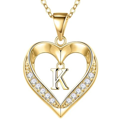 Turandoss Heart Initial Necklaces for Women - Dainty 14K Gold Plated CZ Heart Pendant Necklace with Tiny Letter A-Z, Non Tarnish Waterproof Trendy Jewelry Gifts for Mom Wife Girlfriend - color: Gold, style: K