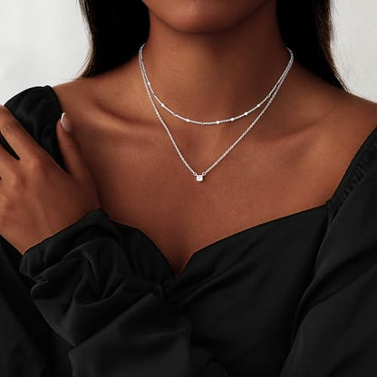 Coshilta Layered Gold Necklaces for Women, 14K Plated Gold Sterling Silver Plated Dainty Pendant Necklace Set with Cubic Zirconia,Stackable Chain Choker,Trendy Personalized Jewelry Gift Non Tarnish - style: C-N0118-S