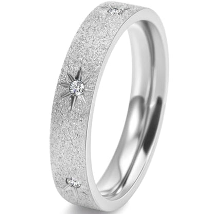Jude Jewelers 5mm Width Stainless Steel Sand Brushed Surface Star Inlay Wedding Eternity Band Stackable Ring - color: Silver
