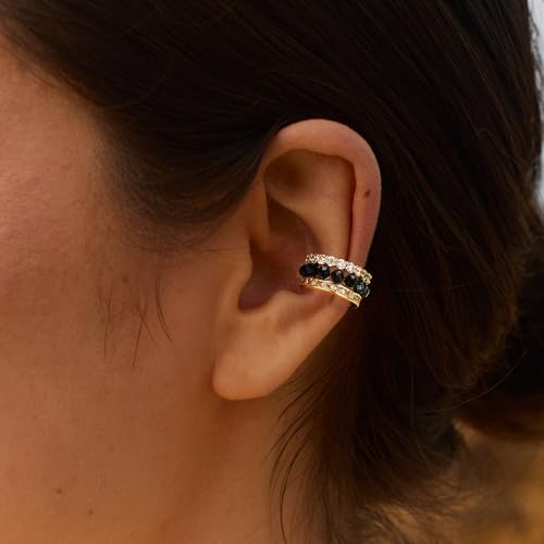 Ear Cuffs Non Piercing for Women 14K Gold Plated Ear Cuff Earrings Colorful Cubic Zirconia Paved Trendy Cartilage Earring Jewelry | Single - color: Black Spinel