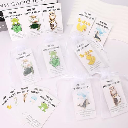 SOWPOPY 25/50/100 Sets Employee Appreciation Gifts Bulk Small Staff Thank You Gift with Inspirational Cards, Cute Animal Lapel Pins Team Appreciation Ideas for Office Coworkers, Teachers, Students