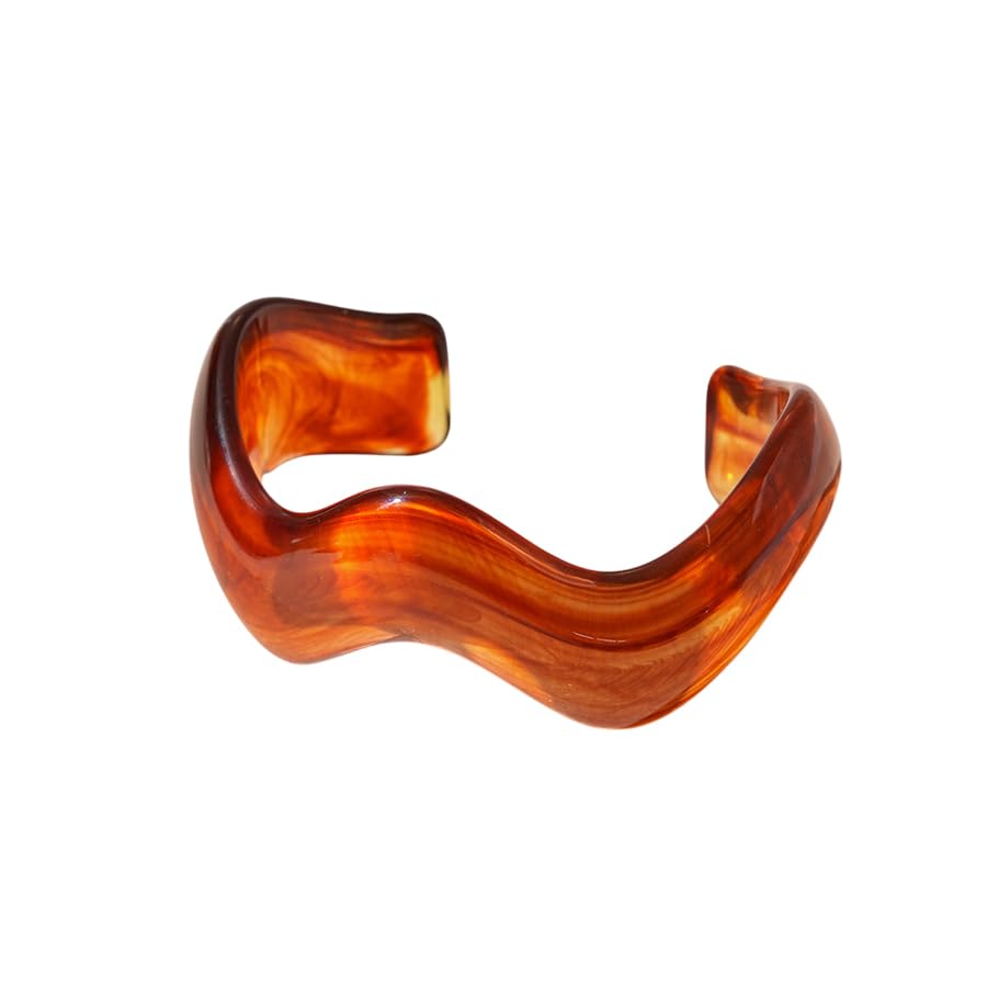 Creative Wave-shaped Opening Cuff Bracelets Statement Colorful Geometric Chunky Bangle Bracelets Acrylic Resin Irregular Wristbands for Beach Vacation Jewelry - color: Amber