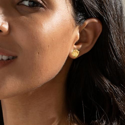 Crystal Earrings, Natural Raw Citrine Prong Setting Stud Earrings for Women, Handmade Gold Plated November Birthstone Earrings