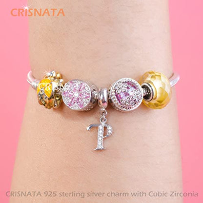 26 Letter Pendant Charms, Polished 925 Sterling Silver Complete Initial A-Z Dangling CZ Stone Alphabet Beads, fits European Bracelet Necklace, Gift for Mother/Father/Daughter/Son/Sister/Aunt - color: Letter P CZ Pendant Charm
