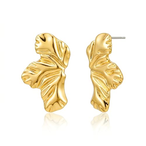 Jean Beau Chunky Gold Stud Earrings for Women Trendy Gold Plated Dangle Drop Prom Birthday Fashion Office Jewelry Gift - color: Gold Flower