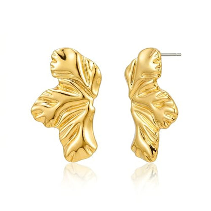 Jean Beau Chunky Gold Stud Earrings for Women Trendy Gold Plated Dangle Drop Prom Birthday Fashion Office Jewelry Gift - color: Gold Flower