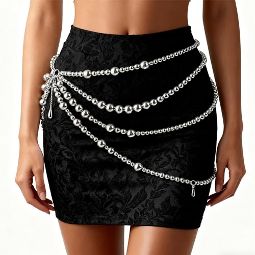 Bikini Multi-Layer Waist Belly Chain Pearl Belly Chain Layered Waist Body Chains Bikini Belly Jewelry Fashion Beach Rave Party Club Body Accessories Jewelry for Women - color: silver