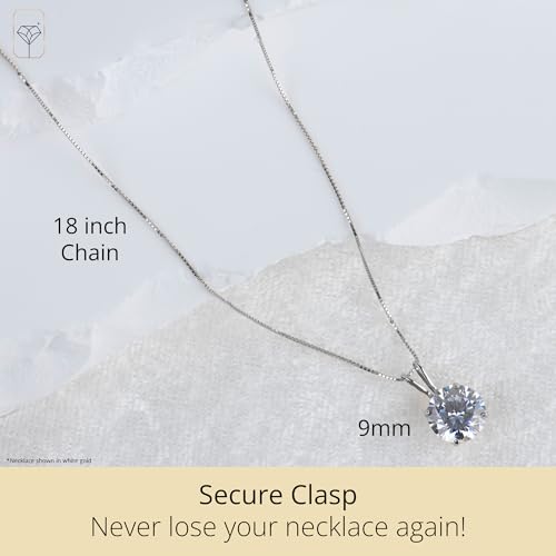MAX + STONE 14k Gold 8mm Round Solitaire Cubic Zirconia Pendant Necklace for Women with 18 Inch Box Chain - size: 9 MM