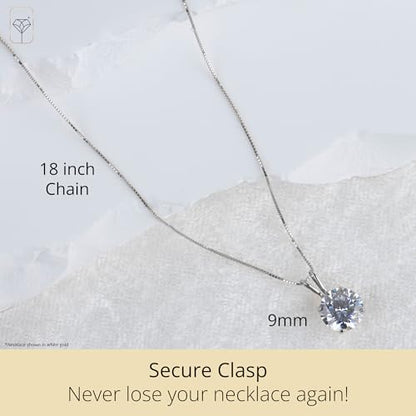 MAX + STONE 14k Gold 8mm Round Solitaire Cubic Zirconia Pendant Necklace for Women with 18 Inch Box Chain - size: 9 MM