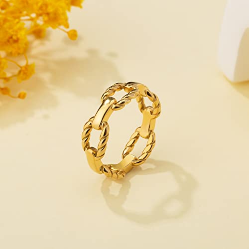 YeGieonr Gold Rings for Women Non tarnish Stainless Steel Womens Rings Dainty 18K Gold Plated Rings - color: Chain, size: 9