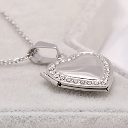 Paialco Heart Shaped Locket Pendant Necklace for Women - color: Set Diamond-White