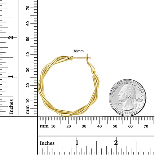 Hoop Earrings for Women, 14K Gold Sterling Silver Chunky Twisted Hoops Earring Hypoallergenic Ear Jewelry - color: Gold-38mm