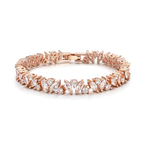 Crysdue Marquise Teardrop Cubic Zirconia Wedding Bridal & Prom Tennis Bracelets for Brides Bridesmaids, Silver/Gold/Rose Gold Plated Bracelet Gifts for Women - style: H_Marquise, Rose Gold