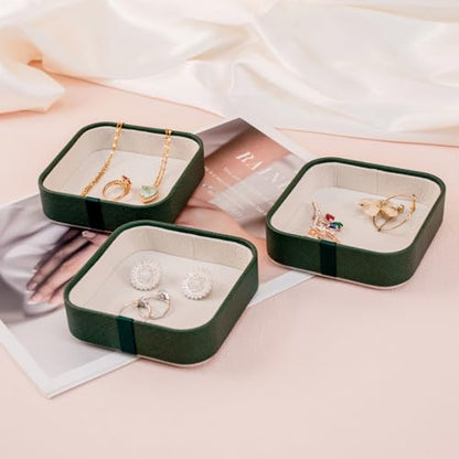 Set of 3 Small Stackable Jewelry Organizer Trays Mini Jewelry Drawer Oragnizer Small Jewelry Display Tray for Necklace Bracelet Rings Earrings and Makeup (DarkGreen) - color: DarkGreen