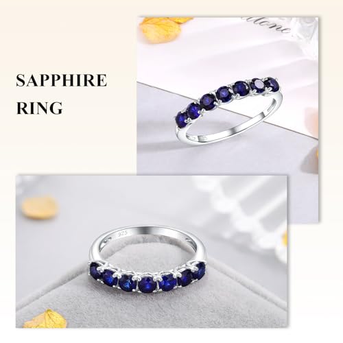 Birthstone Wedding Band Eternity Rings 925 Sterling Silver Rings Stackable Anniversary Engagement Rings Cubic Zirconia Inlaid Created Garnet/Amethyst/Sapphire Ring 7 Stone Ring, Size 6 to 10 - color: Blue Sapphire