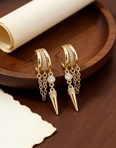 Pearl Earrings for Women Trendy, 14k Gold Plated Freshwater CZ Leaf Pearl Dangle Drop Gold Earrings Lightweight Hypoallergenic Stud Earring Bridesmaid Wedding Gold Jewelry for Women Gifts - style: cz chain earrings-3