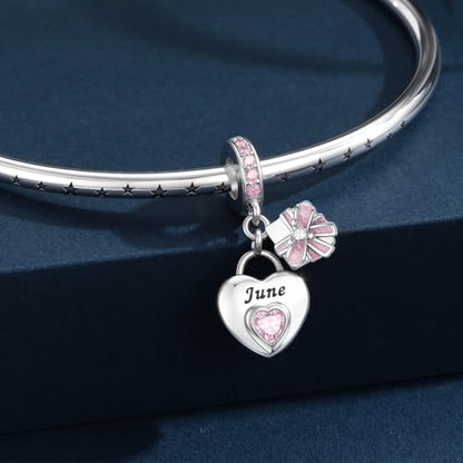 HappyStar 925 Sterling Silver Happy Birthday Bead Charm Love Heart Shape Birthstone Charms for Bracelets Dangle Pendant with 5A Cubic Zirconia Compatible Pandora Bracelets Jewelry Gift for Women - color: 6-June Birthstone Charms