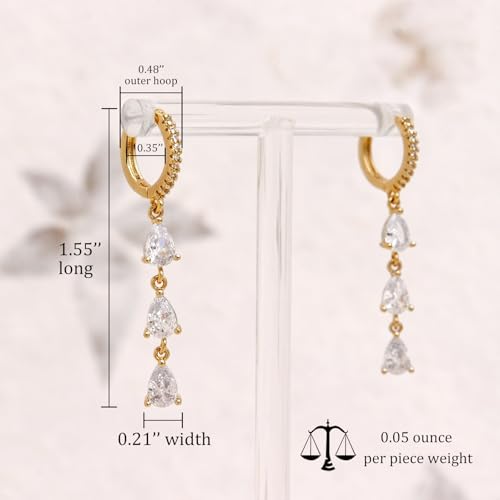 Sonateomber Gold Silver Small Hoop Dangle Earrings for Women, Trendy Dainty Rhinestone CZ Dangling Prom Wedding Leaf Flower Snowflake Butterfly Starfish Fashion Jewelry Gift - color: Gold Teardrop