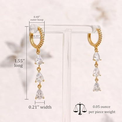 Sonateomber Gold Silver Small Hoop Dangle Earrings for Women, Trendy Dainty Rhinestone CZ Dangling Prom Wedding Leaf Flower Snowflake Butterfly Starfish Fashion Jewelry Gift - color: Gold Teardrop