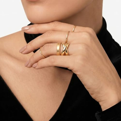 Cross Ring 14K Gold Plated 925 Silver with CZ, Stackable Rings - color: Intertwined 14K Gold, size: 7