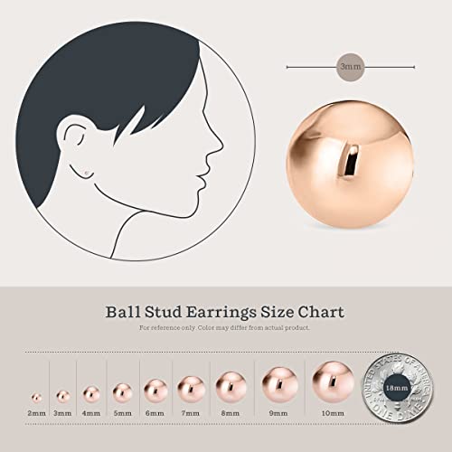 KEZEF 925 Sterling Silver Ball Stud Earrings for Women, 2mm to 10mm | Nine Bead Sizes, Three Finishes, Hypoallergenic Nickel Free Post, Butterfly Push Back, Sold As One Pair - color: Rose Gold, size: 3mm