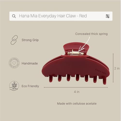 Luxury Red Claw Clip for Women | Our Large 4 Inch Hair Clip Creates Beautiful Half Ups, Secure Updos & Chic Every Day Styles | Premium Acetate Claw with Secure Hold & Snag Free Teeth for Easy Styling - color: Red