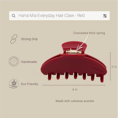 Luxury Red Claw Clip for Women | Our Large 4 Inch Hair Clip Creates Beautiful Half Ups, Secure Updos & Chic Every Day Styles | Premium Acetate Claw with Secure Hold & Snag Free Teeth for Easy Styling - color: Red