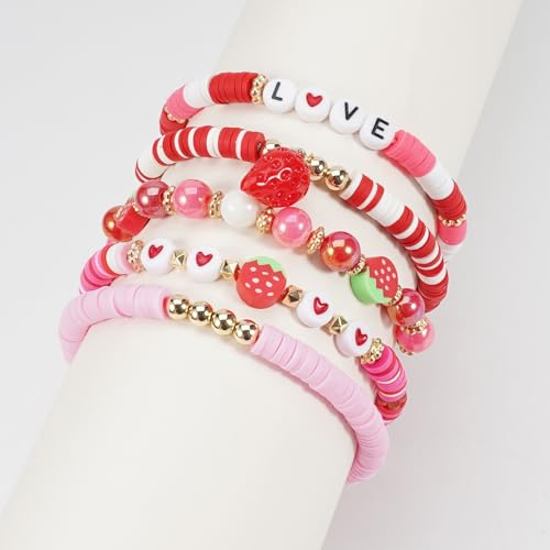Twinfree Bohemian Cute Fruit Banana Cherry Strawberry Pineapple Mango Polymer Clay Beaded Stackable Stretch Bracelets - color: Color 10