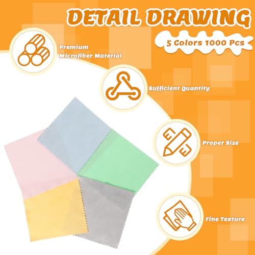 Hoteam 1000 Pcs Jewelry Cleaning Cloth Silver Polishing Cleaner Cloth Jewelry Wipes for Silver Gold Platinum Remover Keep Brass Coin Ring Silverware Watch Clean and Shiny (Five Colors)