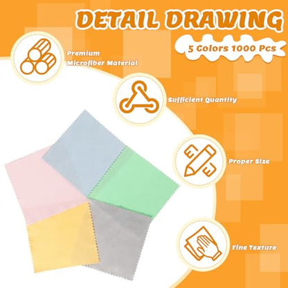 Hoteam 1000 Pcs Jewelry Cleaning Cloth Silver Polishing Cleaner Cloth Jewelry Wipes for Silver Gold Platinum Remover Keep Brass Coin Ring Silverware Watch Clean and Shiny (Five Colors)