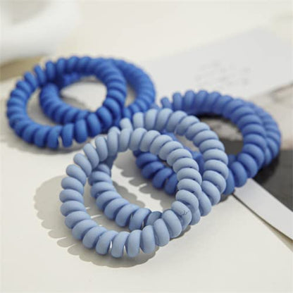 6 Pcs Spiral Hair Ties, Matte Candy Blue | Plastic Phone Cord Hair Bands, Ponytail Holder, Coil Hair Ties, For Any Kinds of Hair