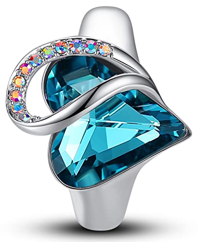 Leafael Infinity Love Women's Adjustable Crystal Heart Ring with Birthstone Crystals Healing Stones, Jewelry Gifts for Women, Birthdays Valentine's Day, Silver-Tone, Open End, Size 6.5-8 - color: 09c-December-Relaxation-Indicolite Zircon Blue