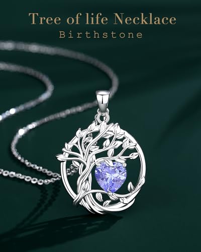 FANCIME Tree of life Birthstone necklace Sterling Silver Pendant Birthstone Necklace Gemstone Anniversary Birthday Jewelry Mothers Day Gifts for Mom Her Wife - color: Dec.-Tanzanite