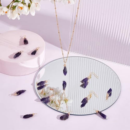 FINGERINSPIRE 16pcs About 28mm Natural Amethyst Pendant Bulk Irregular Amethyst Charms Raw Amethyst Copper Wire Wrapped Pendants Natural Stone Healing Crystal Gemstone Charm for Jewelry Making