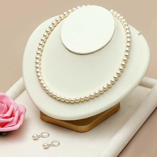 S SUSANN Costume Layered Twisted Gold Pearl Necklace Choker Chunky Glass Statement Pearl Necklace and Earring set, good gift for women Faux pearl necklace set - style: 7MM beige pearl necklace