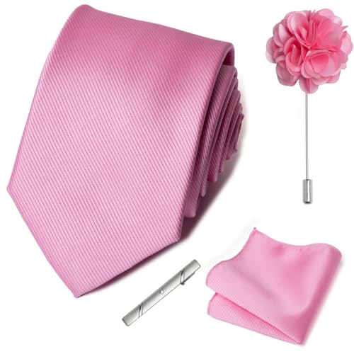 joy alice 30 Colors Solid Ties for Man Pure Color Men's Tie Set with Lapel Pin Pocket Square Tie Clip - color: Dusty Rose