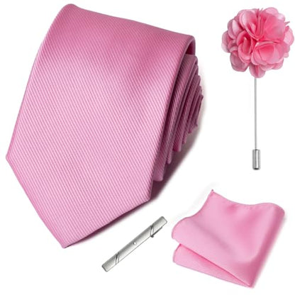 joy alice 30 Colors Solid Ties for Man Pure Color Men's Tie Set with Lapel Pin Pocket Square Tie Clip - color: Dusty Rose