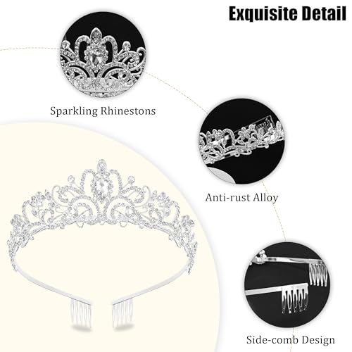 TAROSE Tiaras for Women, Birthday Crown and Sash for Girls | Birthday Sash Sunglasses Outfit, Birthday Gift for Women Girls, Goddess Crown Bride/Halloween/Prom/Party/Costume - color: 1 A. Silver+white