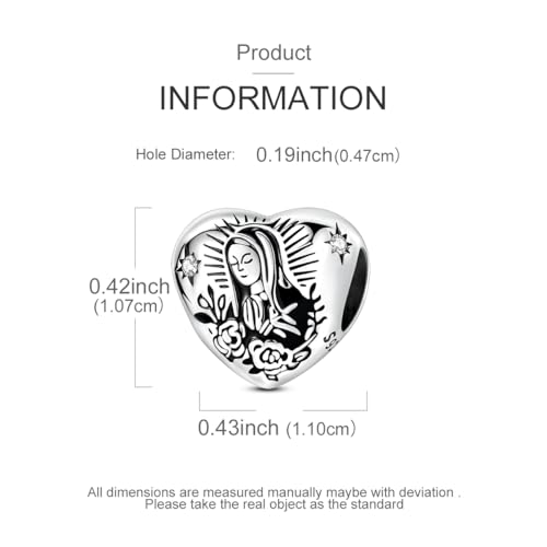 Hapour 925 Sterling Silver Charm for Bracelet Necklace Women Pendant Beads | Virgin Mary Charm, Religious Cross Heart Dragon European Jewelry Mom Charm - color: Silver Madonna of Mercy Heart-shaped