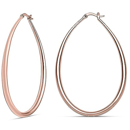 Milla Oval Hoop Earrings for Women | Elegant Polished 14K Gold, Rose Gold or Silver Plated Hoops with Secure Latch Closure, Hypoallergenic & Lightweight - color: Rose Gold Plated / 2.6 in - LARGE