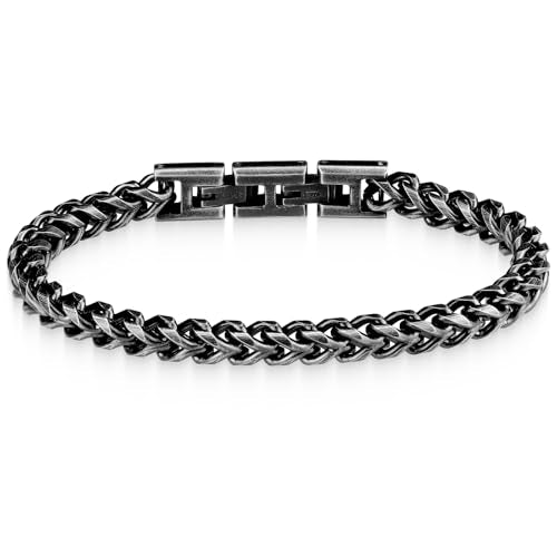 Mens Bracelet - Stainless Steel Fold Over Clasp Franco Chain Bracelets for Men - color: G-Gunmetal