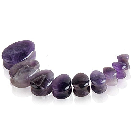 2Pairs Opalite Moon Stone Amethyst Ear Gauges Plugs Tunnels Expanders Stretcher Natural Organic Stone Double Flared Piercing Body Jewelry - style: 1"(25mm)