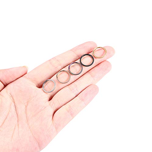 GAGABODY 2 Pcs Nose Rings 22G 20G 18G 16G 14G 12G 10G 8G Surgical Steel Piercing Rings for Nose Septum Cartilage Helix Tragus Conch Rook Daith Lobe from 5mm to 16mm Seamless Hoop Unisex Hinged Earrings - color: Silver-Twisted